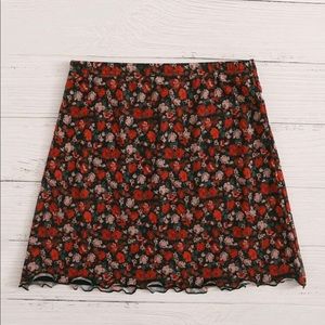 Plus Red Floral Mesh Skirt